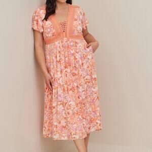 Torrid Babydoll 3X Floral Midi Dress